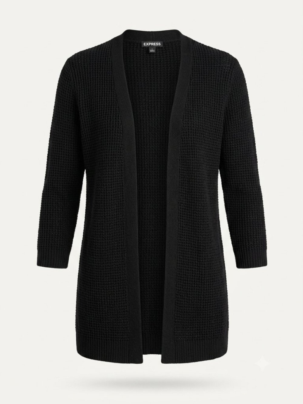 Express Black Waffle Knit Open Front Cardigan Sweater Long Sleeve XS